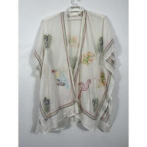 Soft Surroundings Kimono Top Womens One Size Floral Pelican Flamingo Cotton